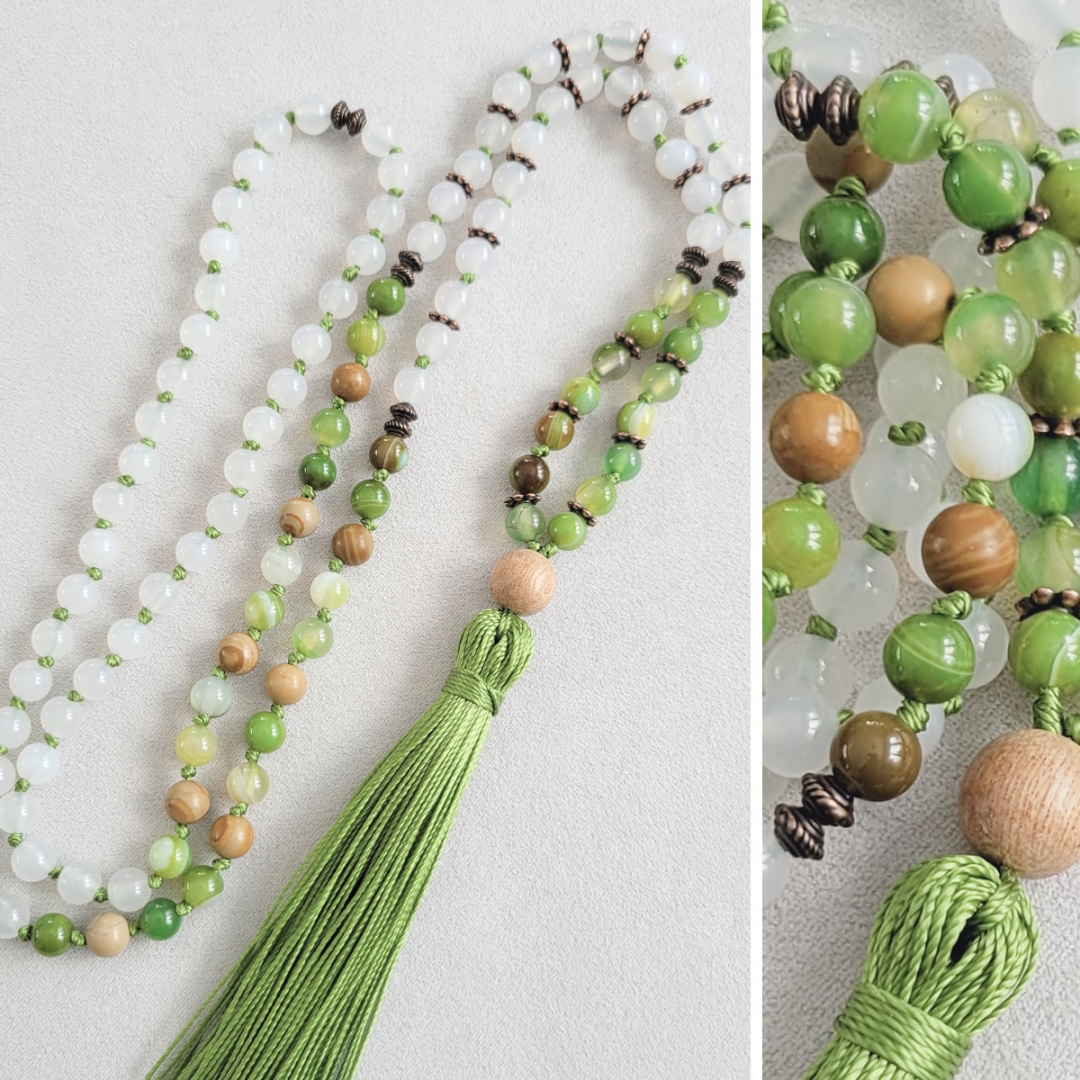 Petit mala Agate verte, Agate claire et jaspe bois