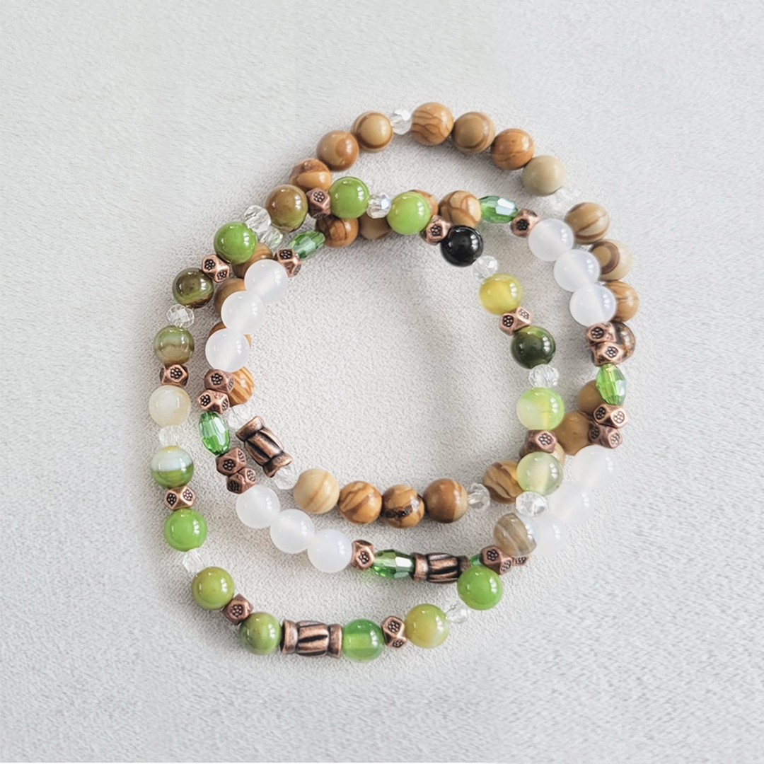 Petit mala Agate verte, Agate claire et jaspe bois