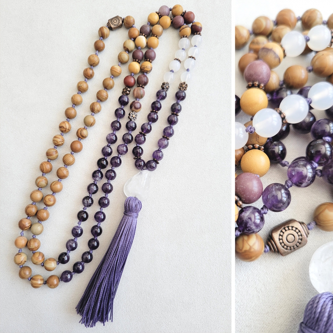 Collier Mala Amethyste et mookaite